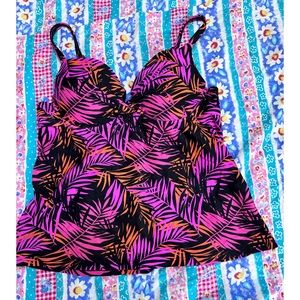 Vibrant Pink and Orange Tankini With Adjustable Straps and Lined Cups